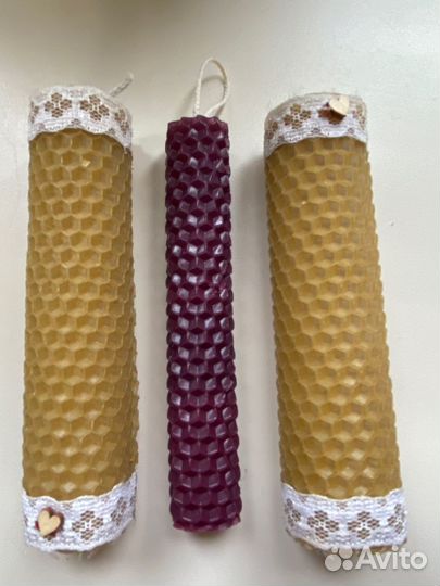 Свечи из пчелиного воска ручной работы 4 штуки