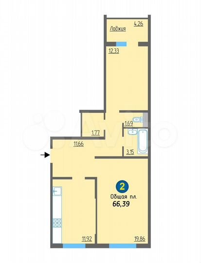 2-к. квартира, 64 м², 9/19 эт.