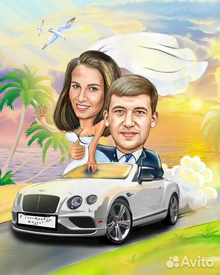 Цифровой шарж портрет, печать на холсте по фото