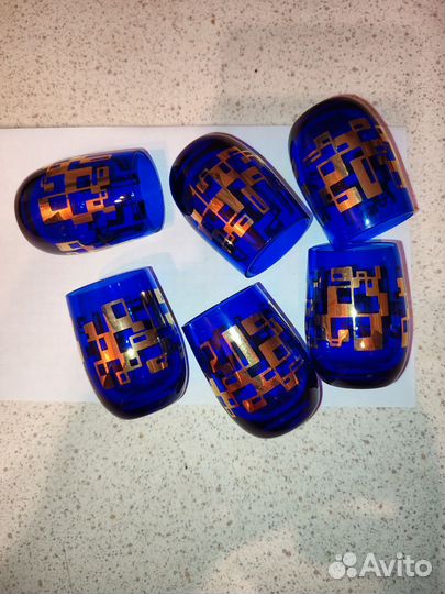 Рюмки из синего стекла из СССР. 6 шт