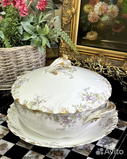 Очаровательные антикварные террин и блюдо от Limog