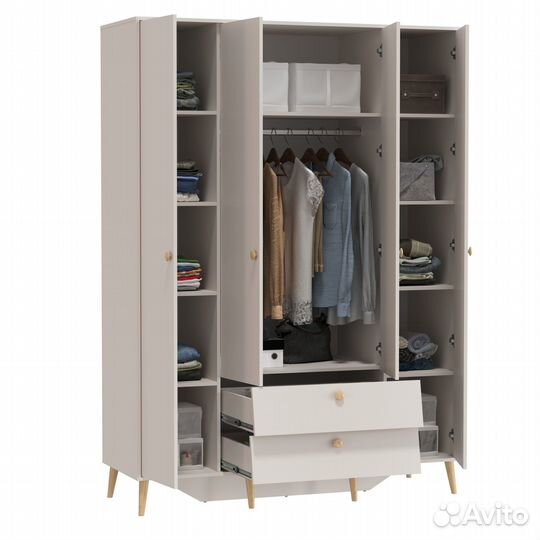 Шкаф 4-х дверный с двумя ящиками Афина 4-75930, цвет кашемир серый, 160х56,3х220 см