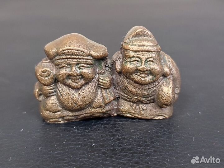 Нэцке Дайкоку и Эбису 3 х 4,8 см латунь