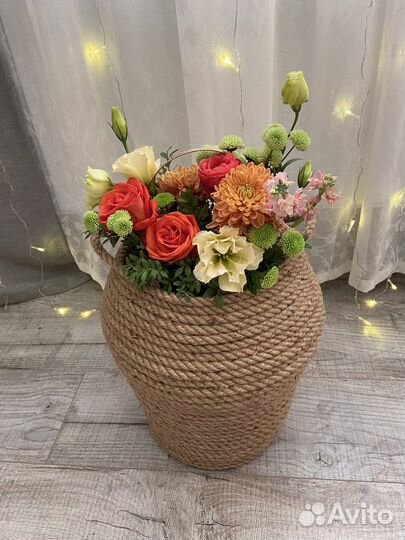 Корзина из джута большая 35 см высотой