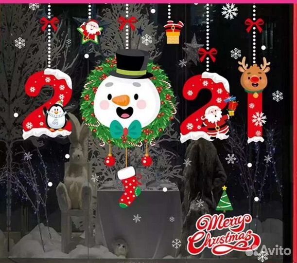 Наклейки новогодние на окно