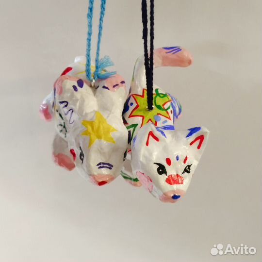 Елочные игрушки ручной работы Зайчик и Котик