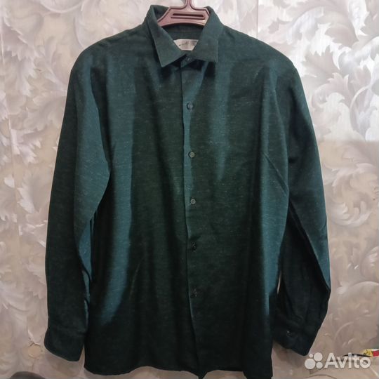 Рубашка винтаж плотная зеленая ориент. 80-е