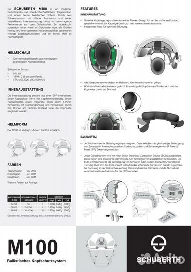 Schuberth M100 Combat Helmet High Cut