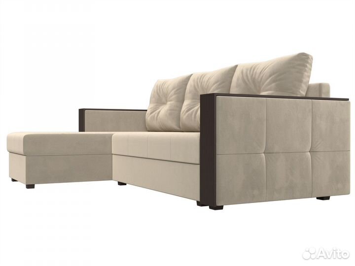 Диван угловой Валенсия Лайт левый угол, микровельвет, бежевый