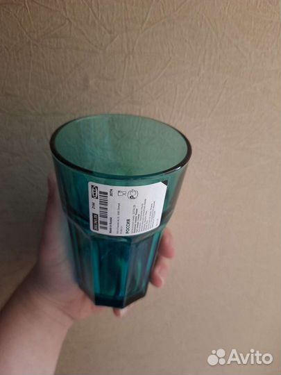 Стакан из стекла IKEA Икеа Покал 14 см бирюзовый