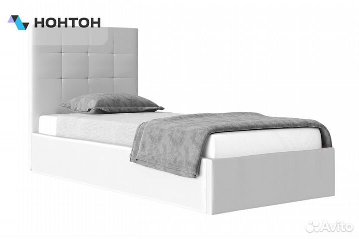 Кровать Соната 0.9 м белый кожзам