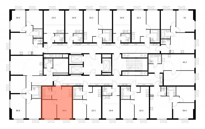 2-к. квартира, 34,3 м², 17/25 эт.