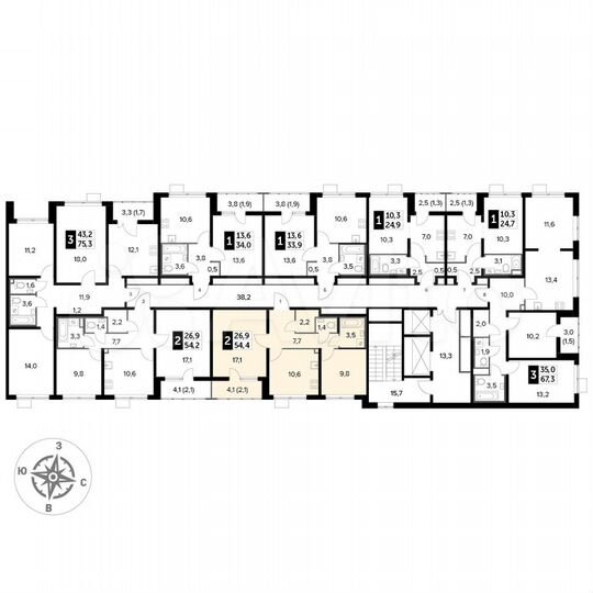 2-к. квартира, 54,4 м², 11/24 эт.