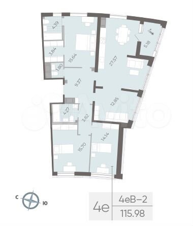 4-к. квартира, 116 м², 4/14 эт.