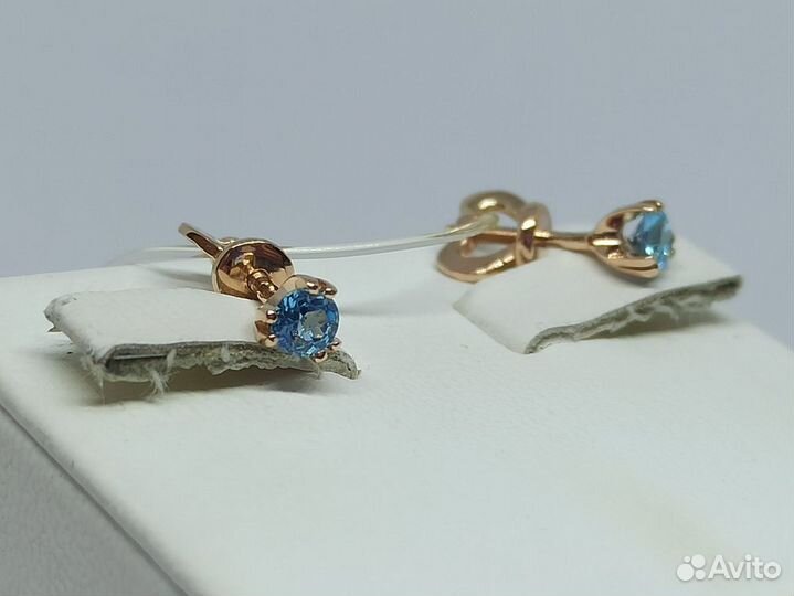 Золотые серьги пусеты с топазом 585* (центр)