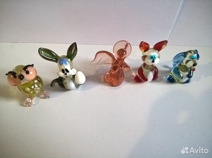 Одним лотом 5 фигурок из цветного стекла