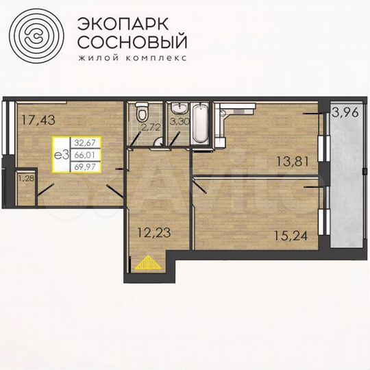 2-к. квартира, 66 м², 1/4 эт.
