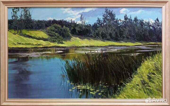 Картина маслом на холсте. Берега реки Кинель