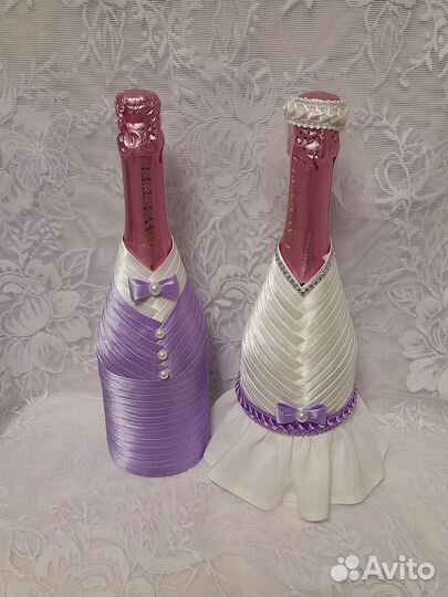 Украшение на свадебное шампанское