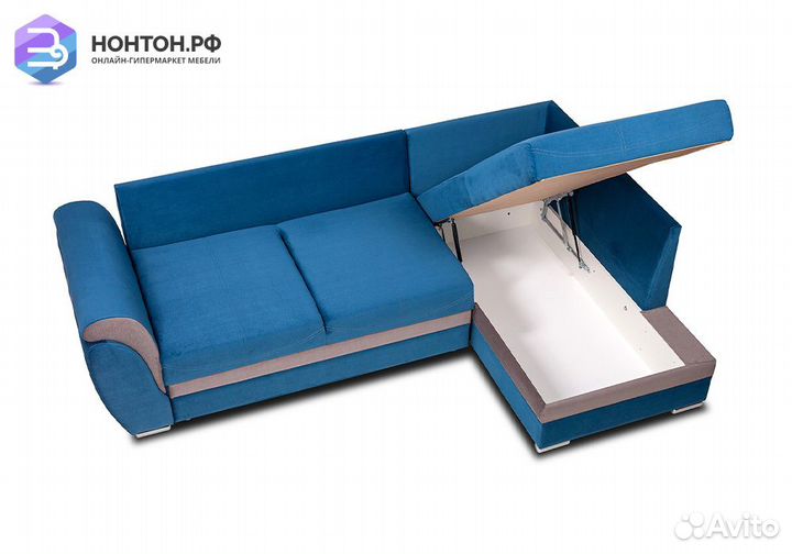 Диван угловой дельфин Стефани синий / серый