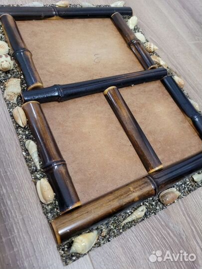 Фоторамка на три фото с ракушками