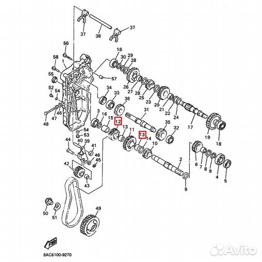 Подшипник игольчатый кпп снегохода Yamaha VK540 (22x28x16) (FJ-2216) (premarine)
