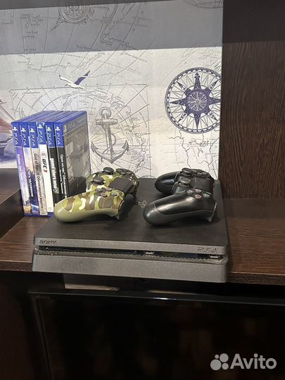 Sony playstation 4 slim 1tb с играми, 2 джойстика