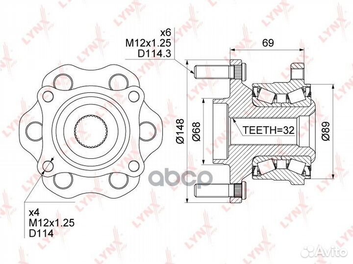 Ступица колеса зад прав/лев WH1145 lynxauto