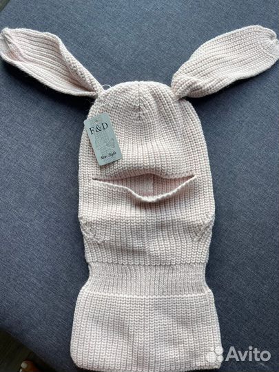 Шапка-шлем, капор, балаклава с ушками зайки