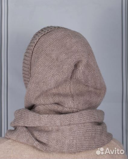 Капор женский зимний вязаный на флисе капюшон 54-6