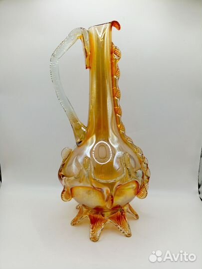 Графин Кувшин Лебедь Медовое Цветное Стекло СССР
