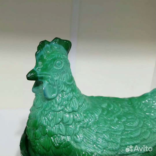 Маслёнка курица. Зелёное стекло. Царская Россия