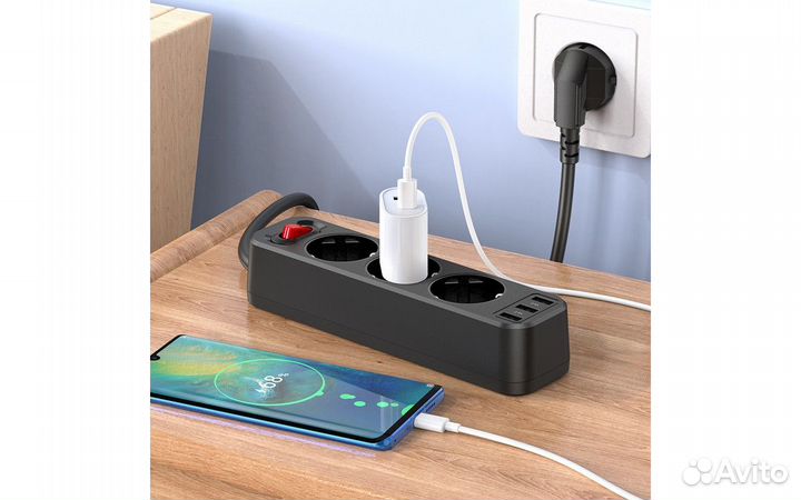 Сетевой Фильтр Mivo MC-303 3 розетки 3-usb 2М 4квт