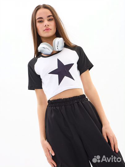 Футболка женская укороченная Кроп Топ Y2K белая