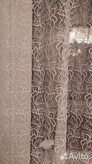 Гардина деревянная с шторами и тюлью