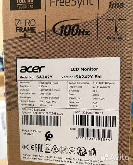 Новый Игровой Монитор Acer 100Гц