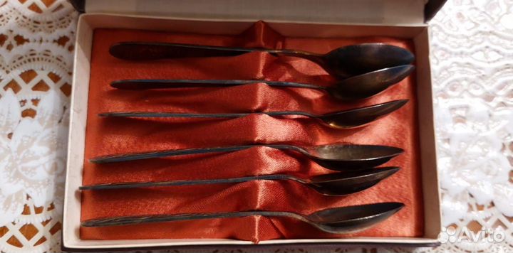 Набор чайных ложек СССР / мельхиор с золоч. / 6 шт