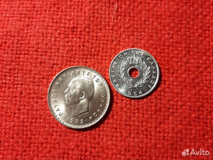 Монеты Греции 20лепта 1954 г./10дрх1959г.XF