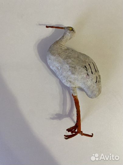 Цапля. Журавль. Аист. Ватная. Папье-Маше. 13 см