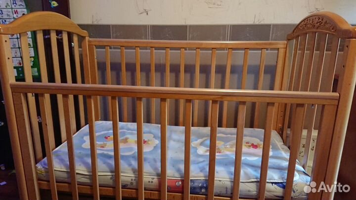 Кровать-качалка детская для новорождённых и матрас