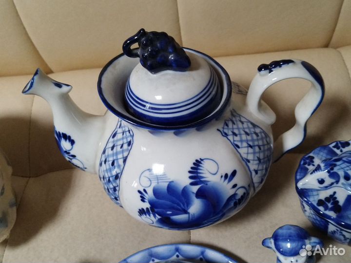 Гжель, чайный набор, с чаем