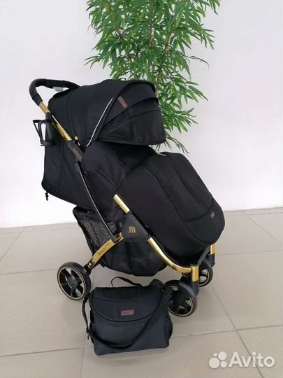 Новая коляска Babalo 2022 (Black/на золотой раме)