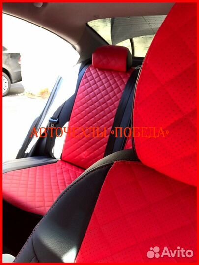 Чехлы Kia Cerato 3 из экокожи чёрно-красные Ромб