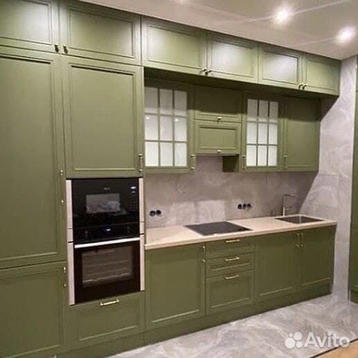 Кухня прямая зеленая на заказ