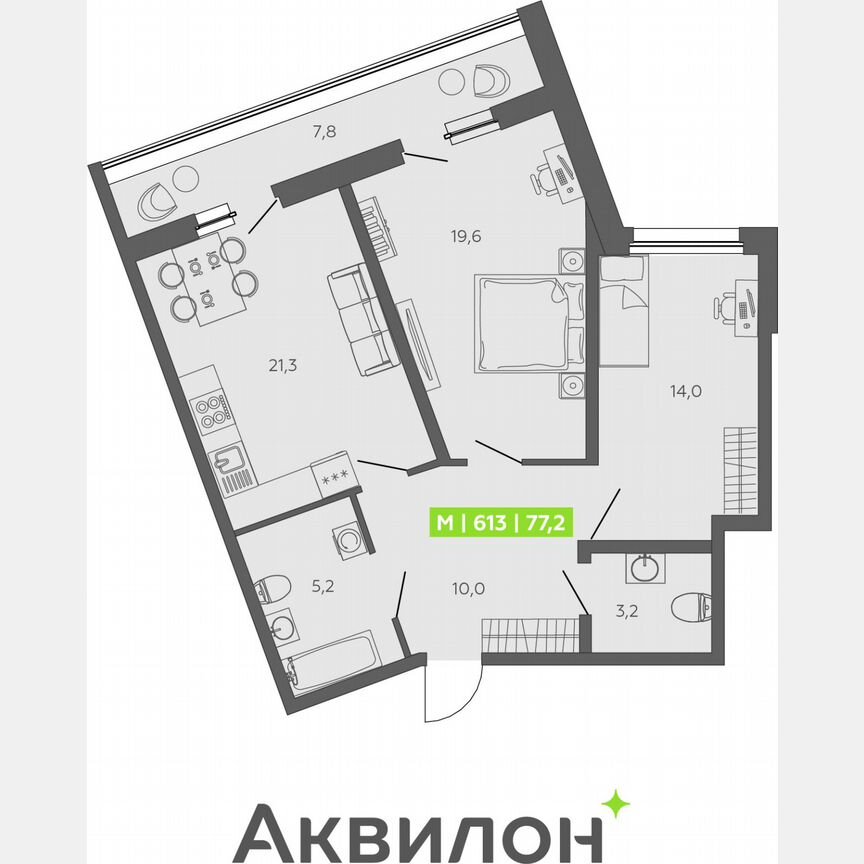 2-к. квартира, 77,2 м², 1/13 эт.