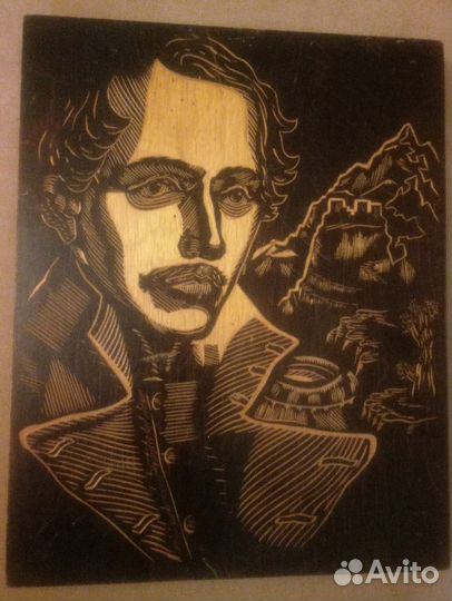 Картина Лермонтов резьба по дереву СССР