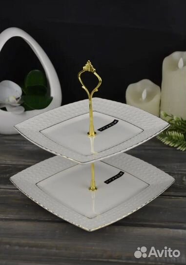 Блюдо ваза этажерка двухъярусная Коралл