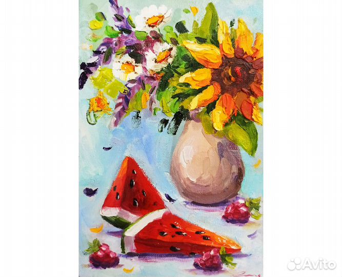 Картина Букет цветов в вазе подсолнухи ромашки