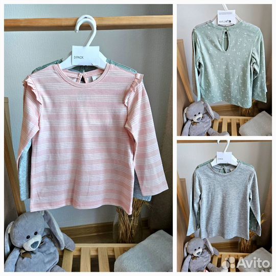 Лонгслив 3 шт для девочки h&m 86