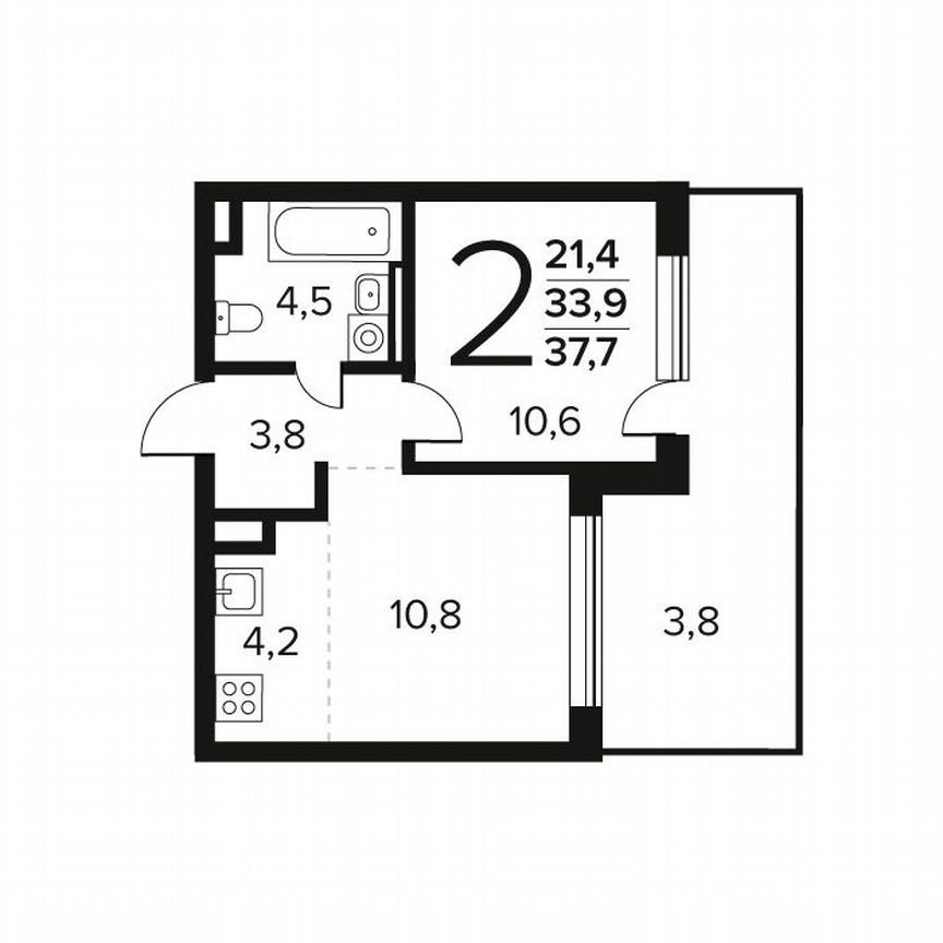 2-к. квартира, 37,7 м², 1/12 эт.
